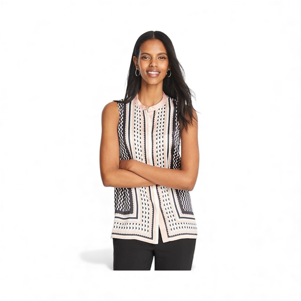 Premise Black and Cream Sleeveless Blouse